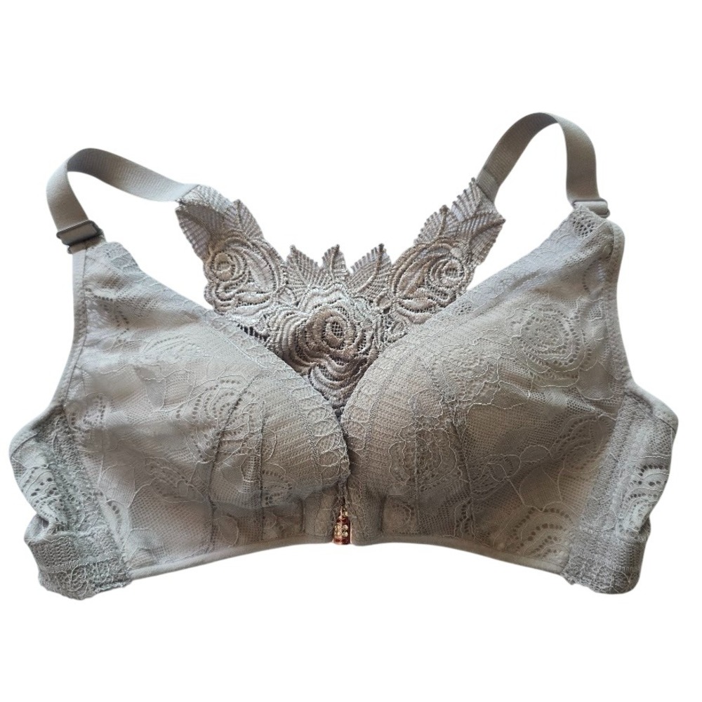 Taupe Lace Front-Close Bra Rose Floral Racerback Rhinestone Women 42C‎ Lingerie